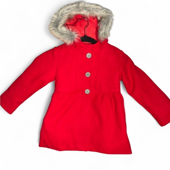 Cat & Jack Other - Red Cat & Jack #peacoat with faux fur hood and easy snap buttons 4t